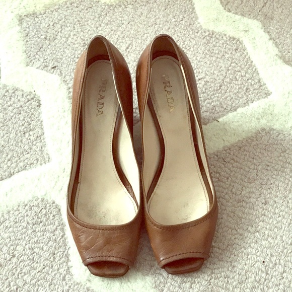 Prada Brown Leather Wedge Shoes - Picture 1 of 6